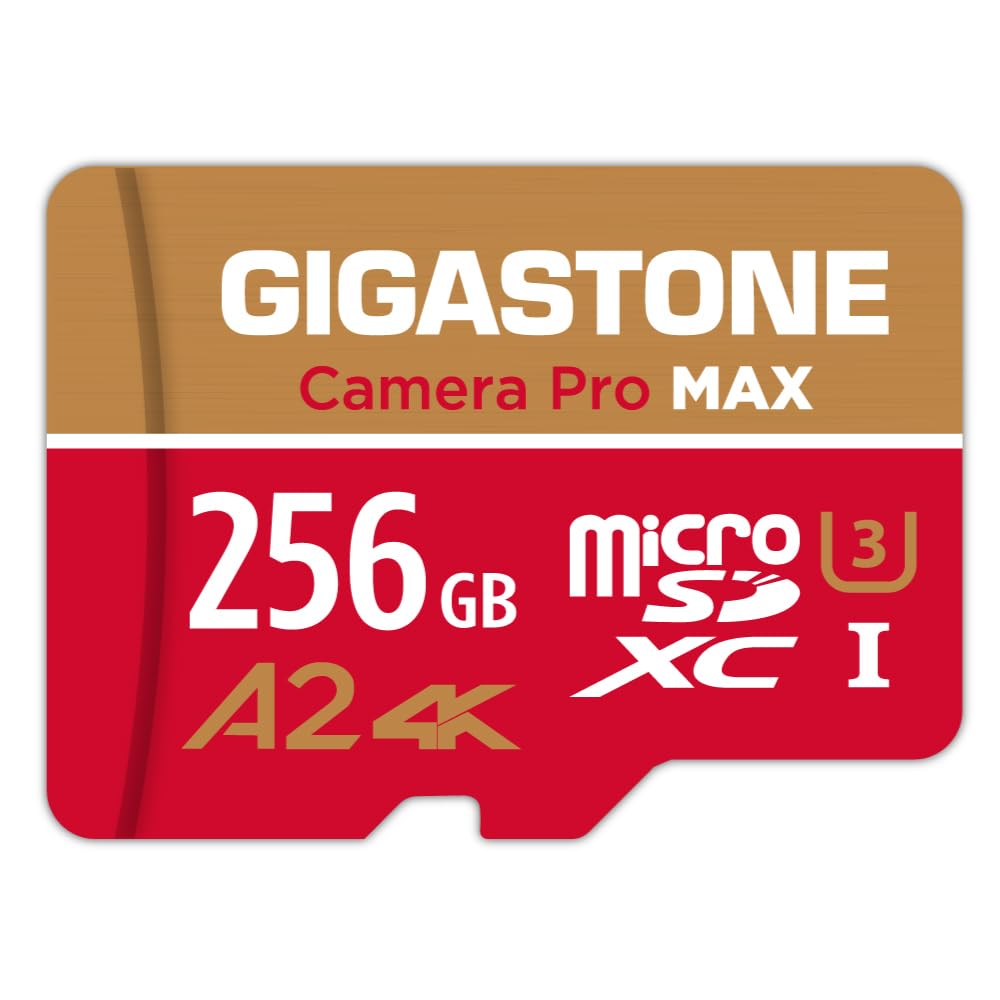 【5-Years Data Recovery】GIGASTONE 256GB Micro SD Card, Camera Pro MAX, Up to 130/85 MB/s, MicroSDXC Memory Card for DJI, Gopro, Insta360, Dashcam, 4K Video UHS-I A2 V30 U3 C10 with Adapter
