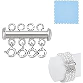 PH PandaHall Sterling Silver Necklace Layering Clasps 4-Strand Jewelry Connector Slide Lock Clasps Platinum Clasp with Cleaning Cloth for Necklace Layering Bracelet Jewelry Making Gift 1'', 1pc
