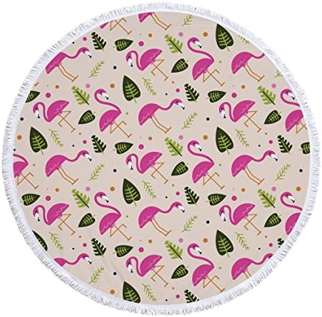 NATURALSHOW Indian Mandala Microfiber Large Round Beach Blanket with Tassels Ultra Soft Super Water Absorbent Multi-Purpose Towel 59 inch across (150x150 CM, Flamingo 3#)