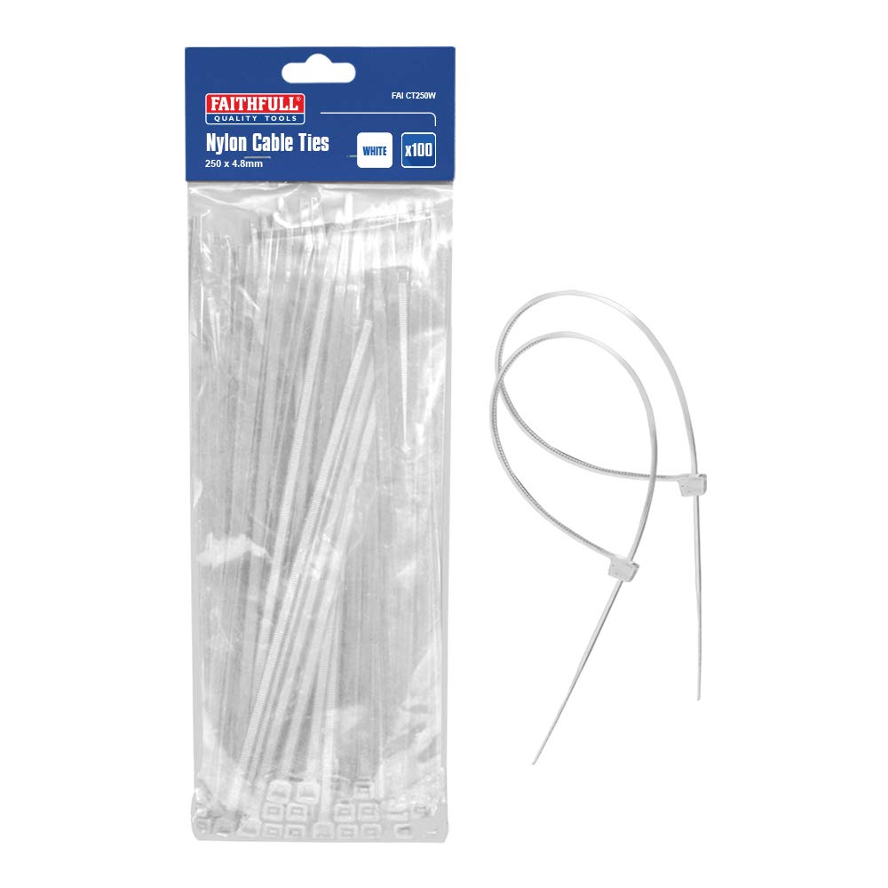 Faithfull CT250W 250 x 4.8mm Cable Ties (Pack of 100) - White