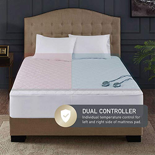 Premium Electric Heated Mattress Pad King Size Dual Control | Quilted Cotton Top Bed Warmer with 20 Heat Setting & Auto Shut Off |Relieve Sore Muscles/Joints - Thumbnail 3