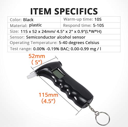 Alcohol Breathalyzer Tester, Professional Portable Semiconductor Digital Alcohol Tester Highly-Accurate Result Digital Blood Breath Tester with 5 Mouthpieces