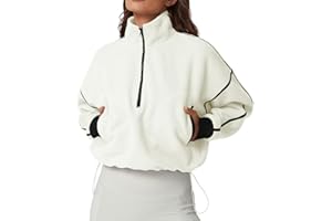 QINSEN Women's Half Zip Fleece Short Pullover Sweatshirt Winter Long Sleeve Cozy Sherpa Sweater Top