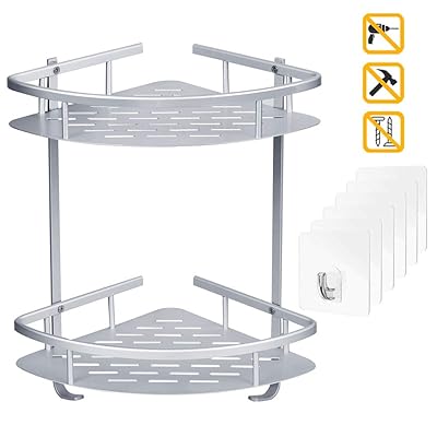 Rugus 2-Tier Bathroom Shelf - No Drill, Aluminum, Suction Cup Caddy