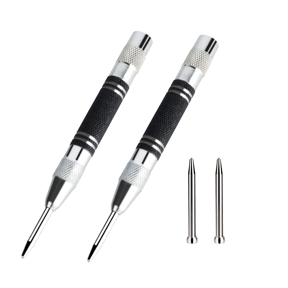 2+2 Pcs Centre Punch, 5'' Automatic Center Punch, Center Punch with 4mm Puncher, Nail Punch with Adjustable Tension, Metal Punch