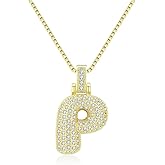 DIOWUS Women's Bubble Letter Necklace Colorful, Pendant Balloon Initial Pendant Zirconia Inlaid Necklace Fashion Gift Jewelry