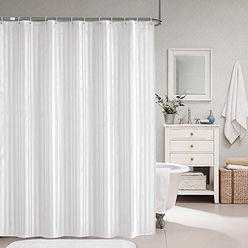 Kusun Simple white stripes pattern Waterproof mildew-proof polyester shower curtain Bathroom Waterproof decor 71"x71" with hooks E002-180