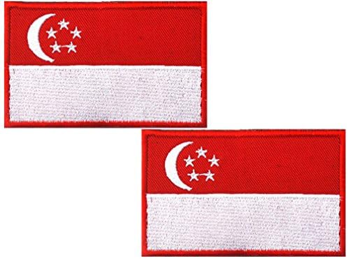HFDA 2 piece Different Country Flags Patch - Tactical Combat Bagde Military Hook and Loop Badge Embroidered Velcro Morale Patch (Singapore)