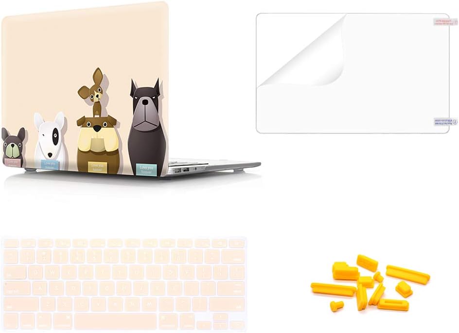 WYGCH 4 in 1 Plastic PC Hard Case Shell &Keyboard Cover&Screen Protector&Dustproof Plug for MacBook Pro(W/O USB-C) Retina 13 Inch(A1502/A1425)(W/O CD-ROM) 2015/2014/2013/end 2012,Creative Dog