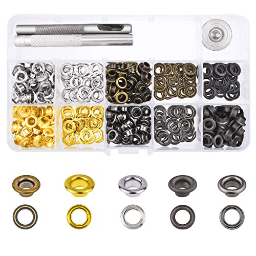 BTNOW 5 Colors 250 Set Grommet Kits with 3 Pieces Grommet Setting Tools, 1/4"
