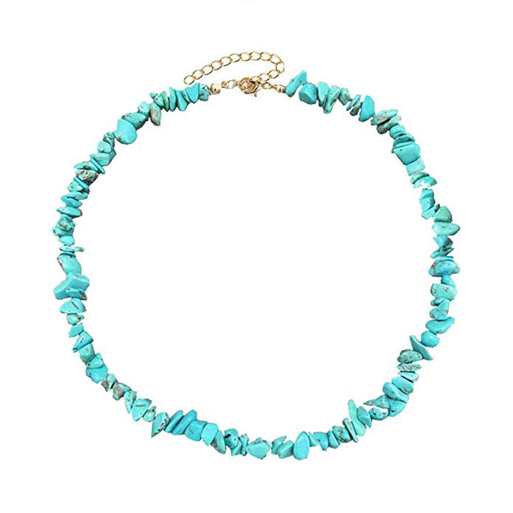 Mingjun Turquoise Choker Necklace Handmade Adjustable Stone Summer Beach Necklace for Women Girls