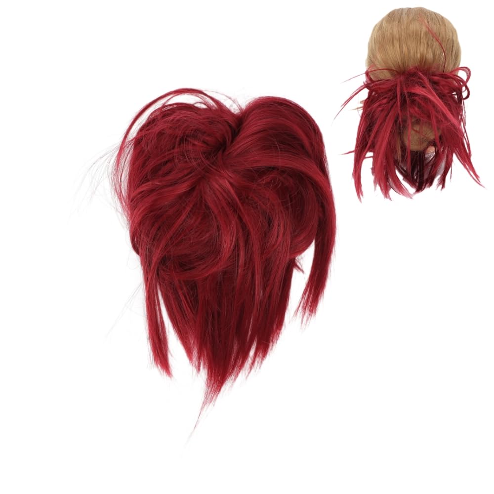 Sonew Messy Bun Hair Piece, Women Girls Updo Synthetic Hair Scrunchies Messy Bun Hair Wig with Band(Red)