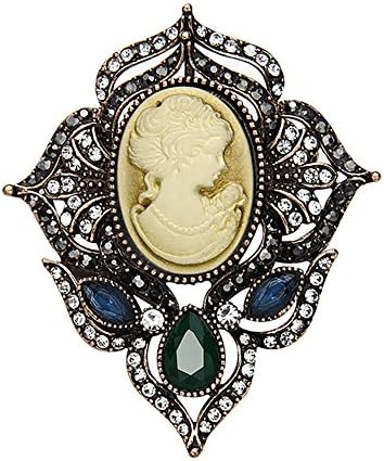 MENGLINA Flower Design Vintage Brooches Pins for Women Ethnic Green Red Crystal Retro Brooches with Pendant