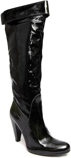 black patent leather over the knee boots
