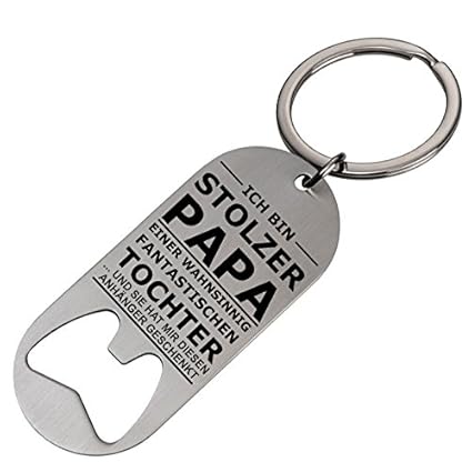 Creativgravur® Flaschenöffner Schlüsselanhänger Edelstahl mit Lasergravur STOLZER PAPA