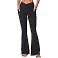 Sunzel Flare Leggings for Women with Pockets, Crossover Yoga Pants with Tummy Control, High Waisted and Wide Leg