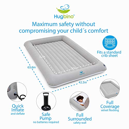 HUGBINO Inflatable Toddler Travel Bed Kids Air Mattress w Hand Pump