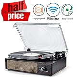 Record Player Portable LP Belt-Drive 3-Speed Turntable with Built in Stereo Speakers, Vintage Style Vinyl Record Player (Normal, Brown)
