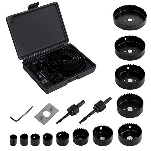 Hole Saw Kit, Diagtree 16 Pieces 3/4''-5'' Full Set in Case with Mandrels, Hex Key and Install Plate for Soft Wood, PVC Board and Plastic Plate Drilling, Hardened High Carbon Steel - Thumbnail 7