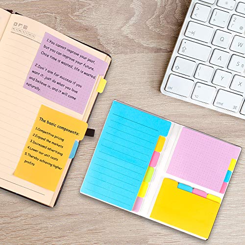 Sticky Notes Set with Bookmark Index - 140 Pages Divider Sticky Notes Bundle, 60 Ruled Lined Notes (4x6), 40 Dotted Notes (3x4), 40 Blank Notes (2.6x4) for Planner Bullet Journal Notebook Textbook