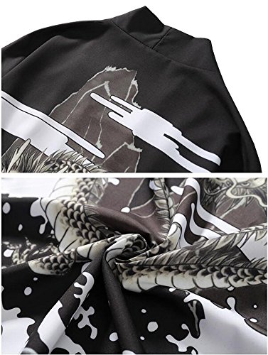 Men's Kimono Yukata Cardigan Casual Dragon Pattern Open Front Coat (White, Large) - Thumbnail 3