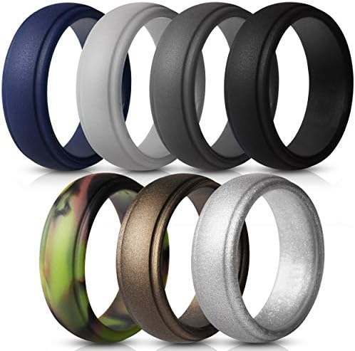 Saco Band Silicone Rings Men - 7 Rings / 1 Ring Rubber Wedding Bands