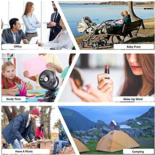 Mini Clip-on Fan 5000mAh Rechargeable Battery Operated USB Desk Fan Portable Personal Fan Small Quiet Stroller Fan for Home, Office, Travel, Camping, Baby Pram(Black)
