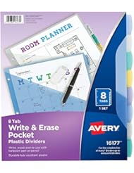 Avery Separadores de carpetas de plástico de 8 lengüetas con bolsillos, lengüetas grandes multicolores para escribir y borrar, 1 juego (16177)
