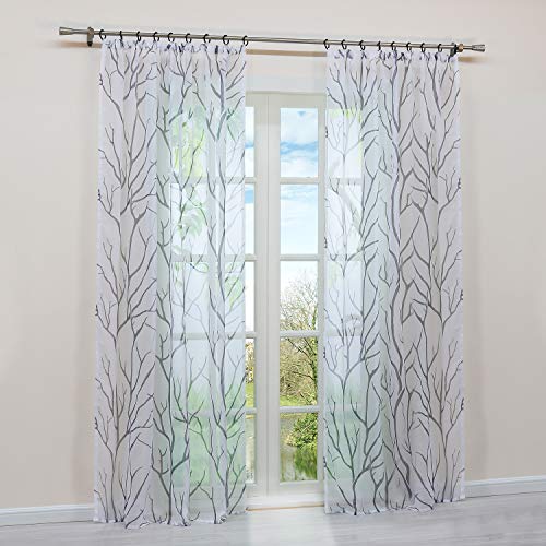 Delien Tenda Trasparente Con Motivo Onde E Nastro Arricciato, Grigio 140x225 Cm, Per Soggiorno E Camera