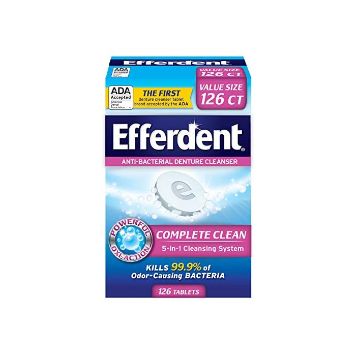 Efferdent Retainer Cleaning Tablets, Denture Cleanser Tablets for Dental Appliances, Complete Clean, 126 Tablets