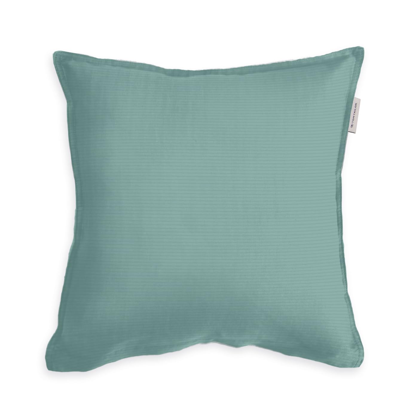 TOM TAILOR TWO-TONE SOLID COLORS Satin Cushion Cover 40 x 40 cm, 100% Cotton/Satin, with Double Stitching, Cushion Cover with Coloured Piping and Branded Zip, Turquoise (Fresh Sage)