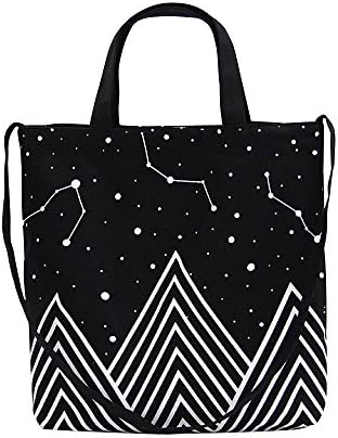 Nuni Mountain Star Zodiac Canvas Tote Convertible Shoulder Bag Black