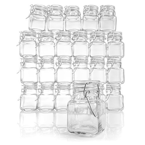 Stock Your Home 3 Oz Airtight Glass Jar with Leak Proof Rubber Gasket and Hinged Lid for Home and Kitchen, Multi-purpose Container for Herbs, Spices, Arts and Crafts Storage and Gift Holder, 24 Pack