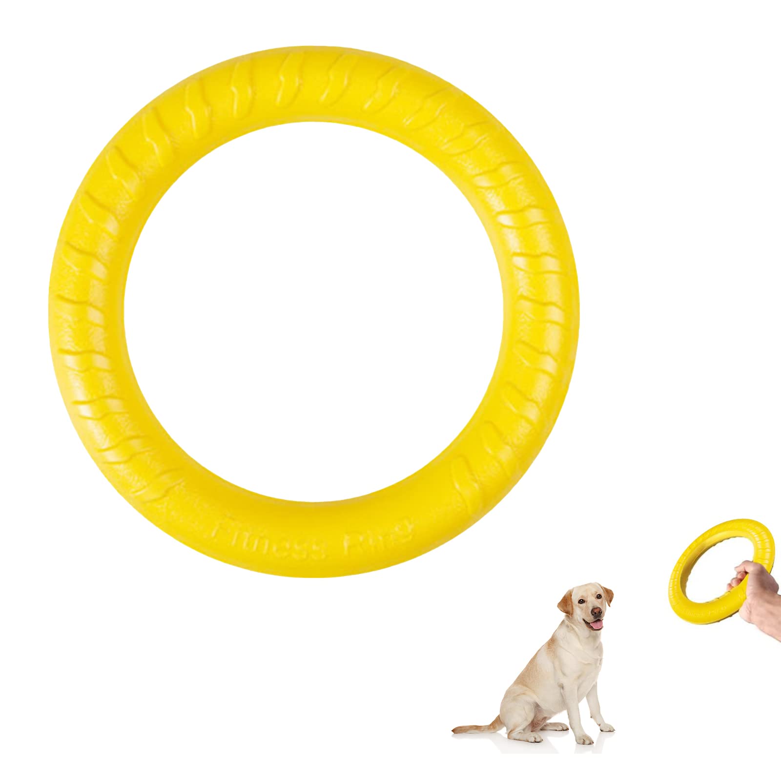 QEEROYO Dog Rubber Ring Toy, Chew Toy for Large Breeds, Interactive Training Ring, Yellow — image 1