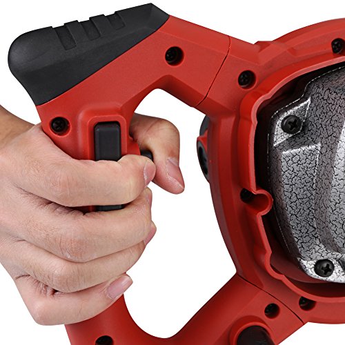 Liusin Electric Concrete Mixer Handheld 1500W Adjustable 7 Speed Heavy Duty Mortar Cement Mixer with Mixing Paddle for Thinset Grout and Mortar AC 110V (Red)
