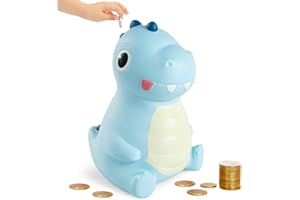 Mollywen Dinosaur Piggy Bank, Cute Piggy Bank for Kids Boys Girls, Unbreakable Plastic Money Coin Bank with DIY Alphabet Stic