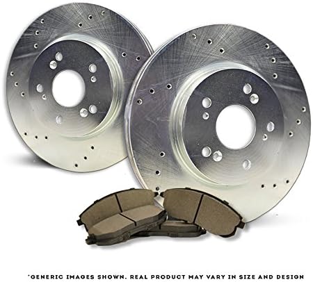 [Rear Kit][Ready-to-Install] 2 Silver Coated Cross Drill TOP-NOTCH Disc Brake Rotors + 4 Semi-Metallic Pads[Cooper][4lug]
