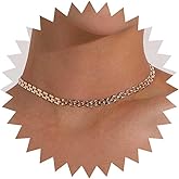 Iaceble Punk Square Link Choker Necklace Gold Link Necklace Thick Flat Chain Necklace Mesh Chain Collar Necklace Jewelry for Women