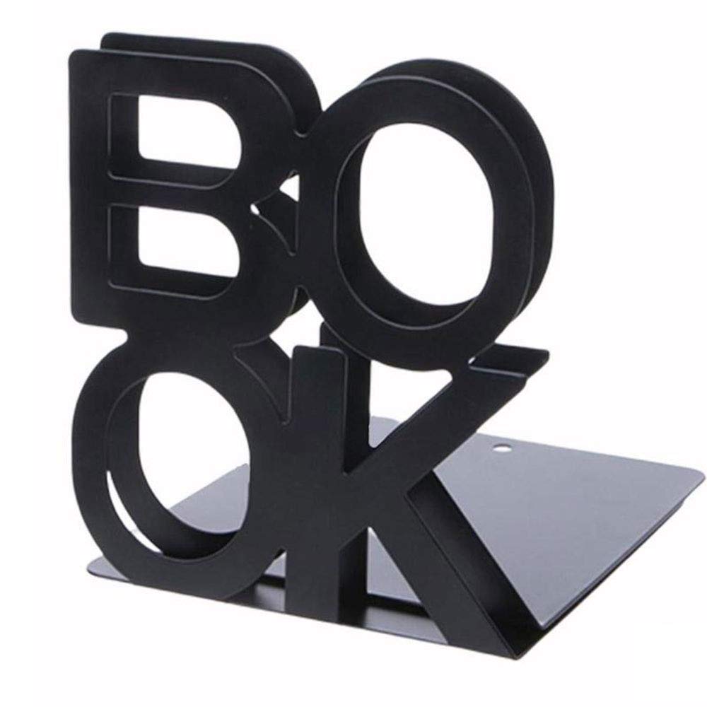 L-Shaped Metal Bookends Heavy Duty Book Ends Book Holder Stand Desk Organizer Bookshelf Shelves with Anti-Slip Pads 1 Pair(Black)