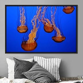 signwin Framed Canvas Wall Art Jellyfish Floating Colorful...
