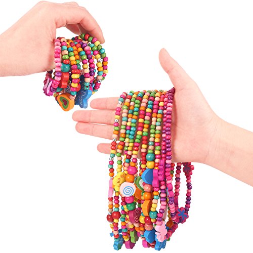 image for Bememo 10 Pieces Colorful Wooden Jewelry Collections Little Girl Party