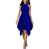 WOOSEA Women's Sleeveless Halter Neck Formal Dress Hem Asymmetrical A Line Party Cocktail Dress