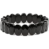 Gem Semi Precious Gemstone 14mm Faceted Oval Beads Stretch Bracelet 7 Inch Unisex