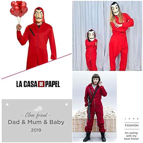 XCR Unisex Kids Adults Salvador Dali Money Heist The House of Paper La Casa De Papel COSTUME MASK Coverall Red Jumpsuits Hallowen Fancy Dress Cosplay Party