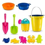 Novelty Kids Assorted Sand Tools Set 11 Pc - Multicolor Beach Toys Play Set for Sandbox | Pools | Playpen | Bathtub - Includes 6 Molds | 2 Shovels | Watering Can | sand Funnel |Bucket - Ages 3+