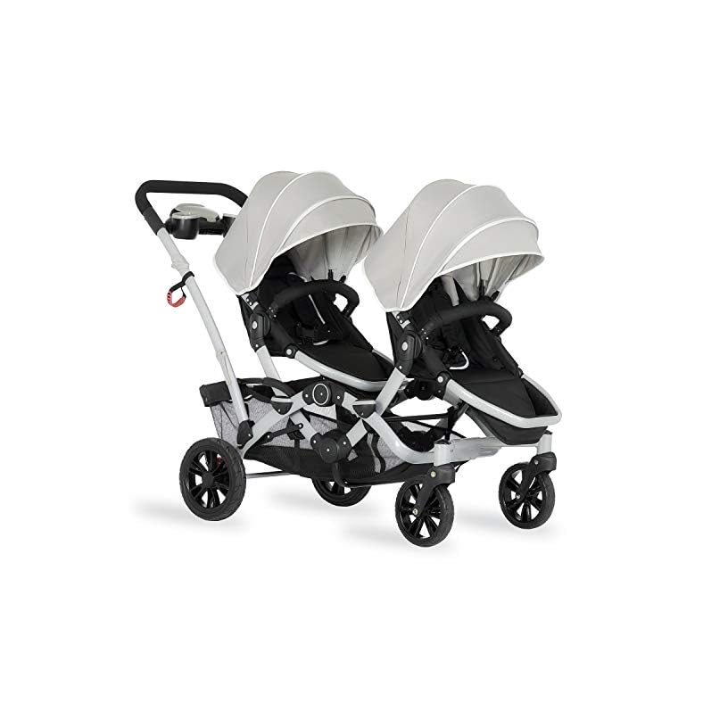Dream On Me Track Tandem Double Umbrella Stroller in Light Grey, Lightweight Double Stroller for Infant and Toddler…