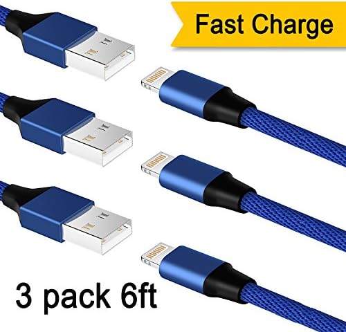 Iphone Cable Catosi 6ft 3pack 8pin Lightning Cable Nylon Braided Iphone Charger Cable USB Charger Cord Compatible with iPhone X / 8 / 8 Plus / 7 / 7 Plus / 6 / 6 Plus/6s/6s plus /SE/5s/5c/5 (blue)