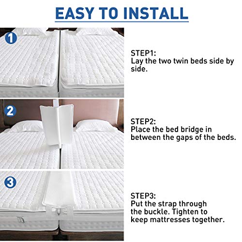 HITOMEN Bed Bridge, Twin to King Bed Converter Kit, Bed Gap Filler with