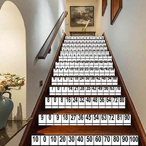 Mathematics Classroom Decor Staircase Stickers,Multiplication Table in Black and White Education Learning Self-Adhesive Wall Stair Stickers Mural Wallpaper for Home Decor,39.3"x7"x13PCS