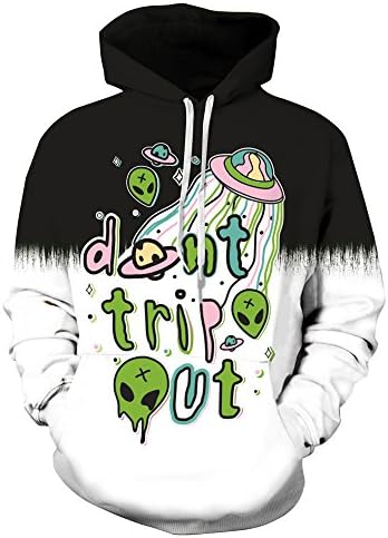 RedBeana Unisex Cute Ailen Print Hoodie Pullover Sweatshirts Multi Color Large X-Large